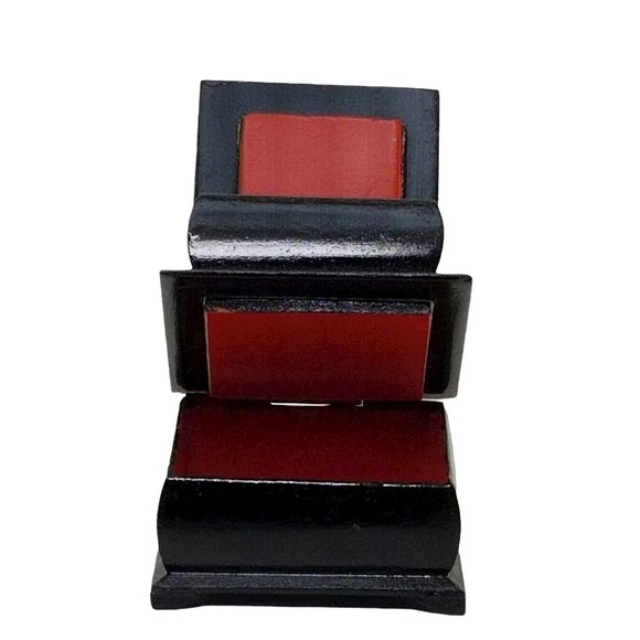 Russian Black Lacquer Double Compartment Trinket Box Hand-Painted Folk-Art Scene - Picture 4 of 11